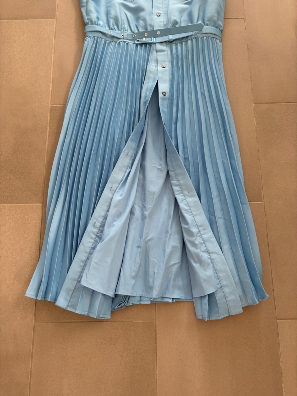 Elie Tahari Natalya blue pleated shirt dress with belt, length 49",NWT - Picture 8 of 16